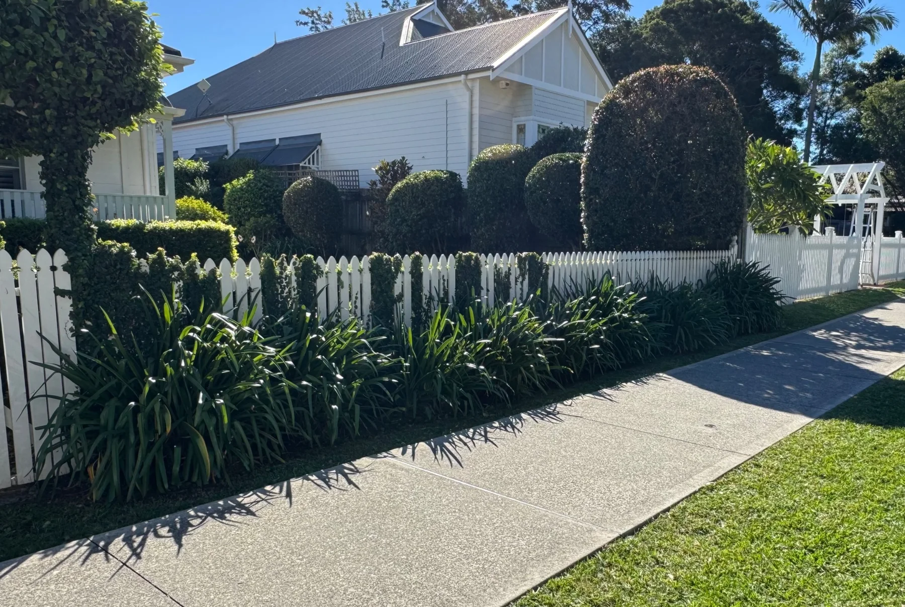 The clean white picket frontage of Albert St. Cottage
