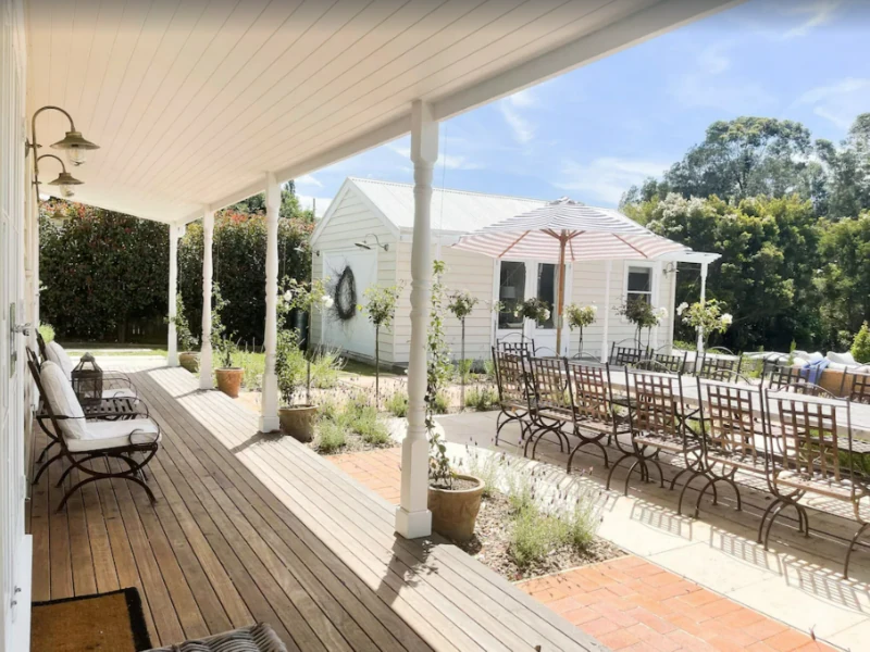 Murrayville verandah overlooking its formal terrace and gardens